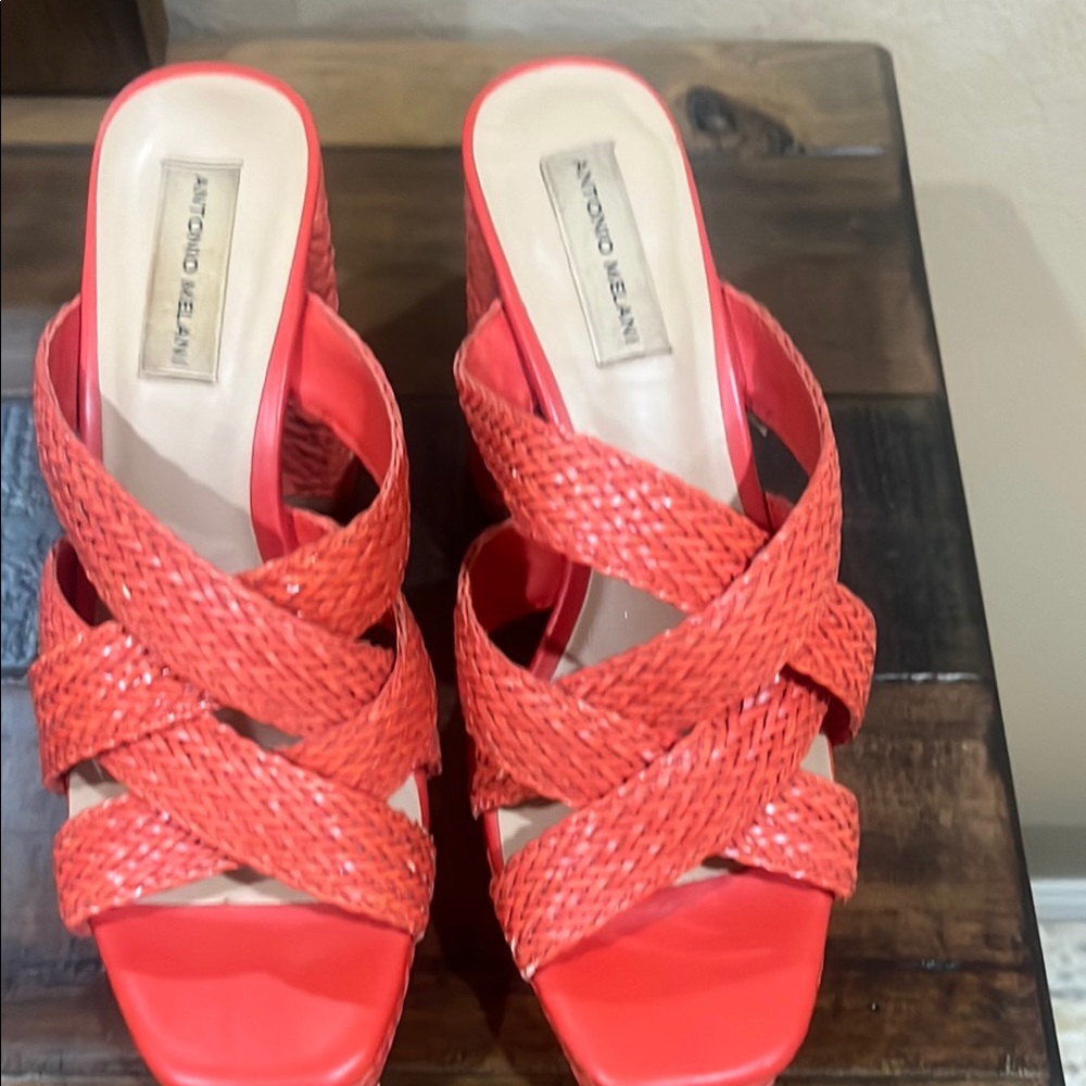 Antonio Melani Red Mules with Crisscross Straps